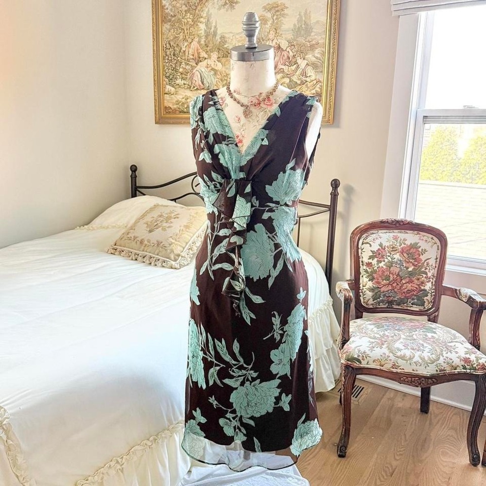 90s brown floral midi dress JBS size 8 deep